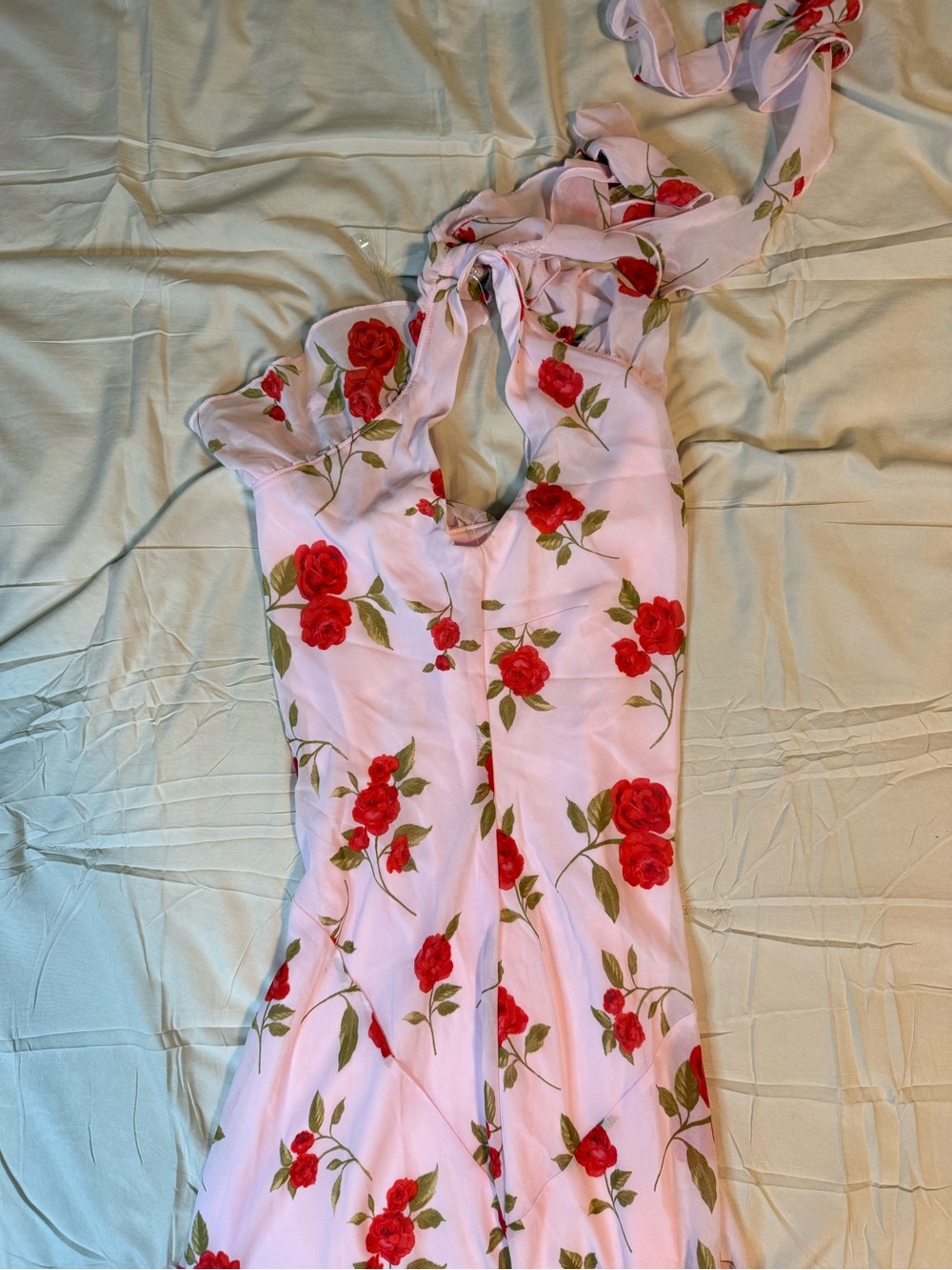 wild fable Pink One-Shoulder Maxi Dress with Red Rose Print